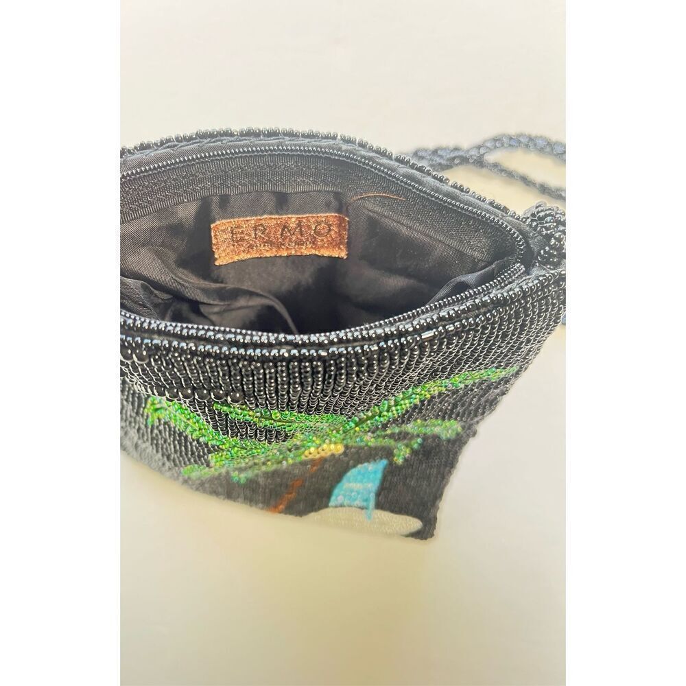 Ermo Full Beaded Palm Tree Sail Boat Crossbody Shoulder Evening Bag Lined Zipper - Picture 2 of 8